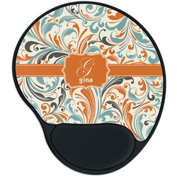 Orange & Blue Leafy Swirls Mouse Pad with Wrist Support