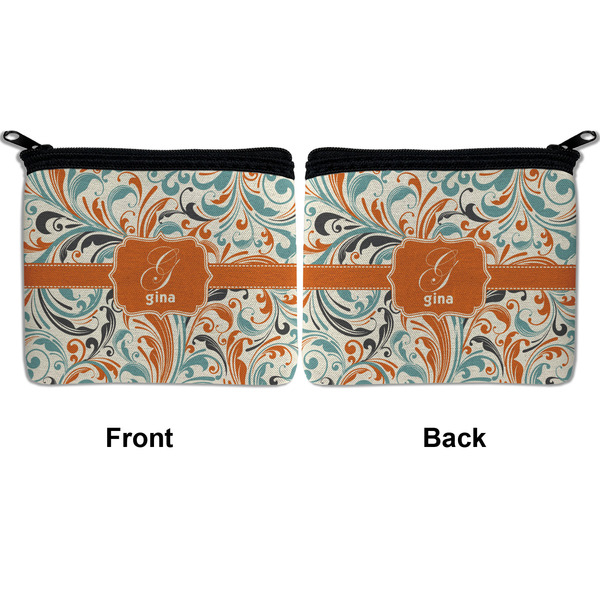 Orange & Blue Leafy Swirls Neoprene Coin Purse - Front & Back (APPROVAL)