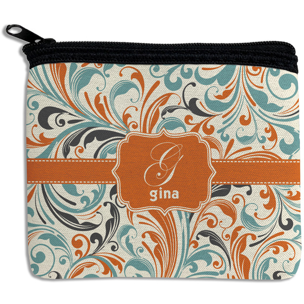 Custom Orange & Blue Leafy Swirls Rectangular Coin Purse (Personalized)
