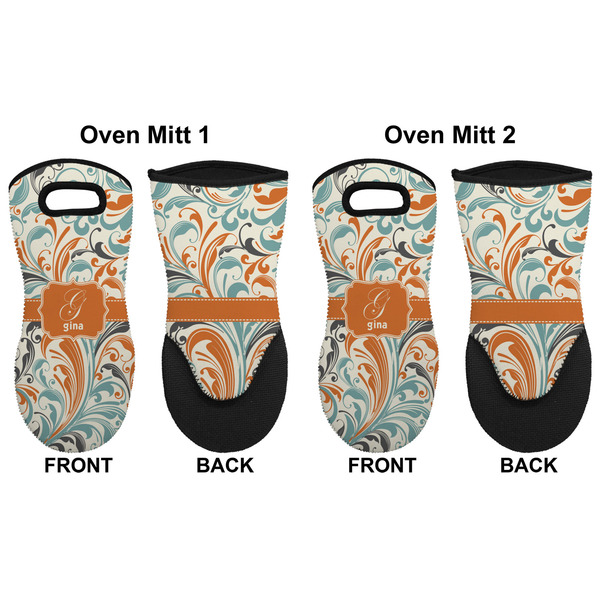 Orange & Blue Leafy Swirls Neoprene Oven Mitt - Set of 2 - Approval
