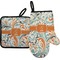 Orange & Blue Leafy Swirls Oven Mitt & Pot Holder Set w/ Name and Initial