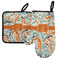 Orange & Blue Leafy Swirls Left Oven Mitt & Pot Holder Set w/ Name and Initial