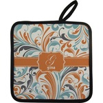 Orange & Blue Leafy Swirls Pot Holder w/ Name and Initial