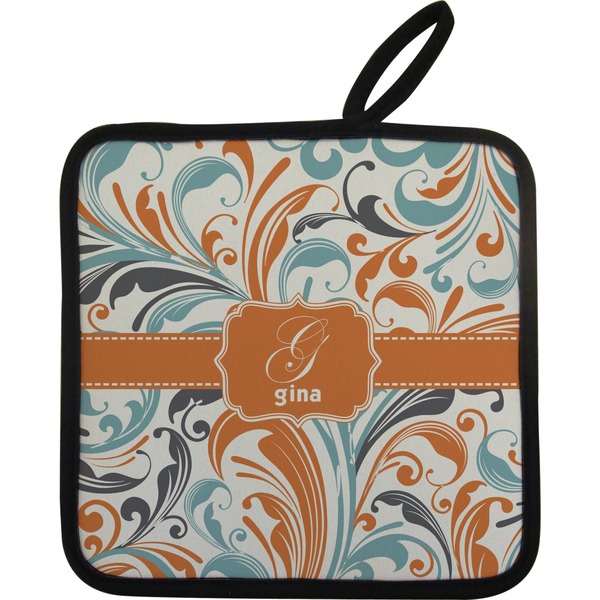Orange & Blue Leafy Swirls Neoprene Pot Holder