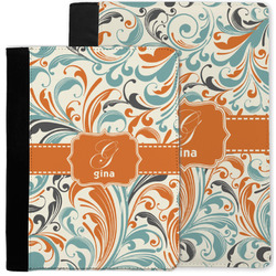Orange & Blue Leafy Swirls Notebook Padfolio w/ Name and Initial