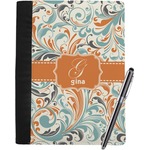 Orange & Blue Leafy Swirls Notebook Padfolio - Large w/ Name and Initial