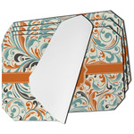 Orange & Blue Leafy Swirls Dining Table Mat - Octagon - Set of 4 (Single-Sided) w/ Name and Initial