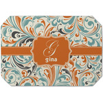 Orange & Blue Leafy Swirls Dining Table Mat - Octagon (Single-Sided) w/ Name and Initial
