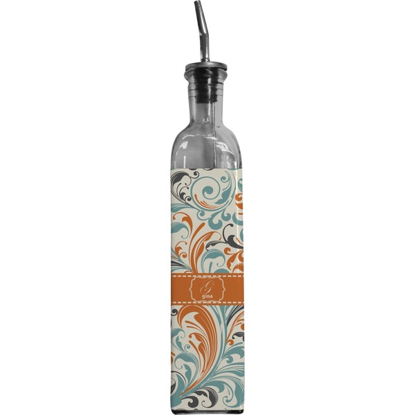 Custom Orange & Blue Leafy Swirls Oil Dispenser Bottle (Personalized)