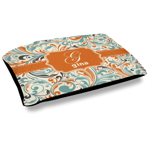 Custom Orange & Blue Leafy Swirls Dog Bed w/ Name and Initial