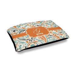 Orange & Blue Leafy Swirls Outdoor Dog Bed - Medium (Personalized)