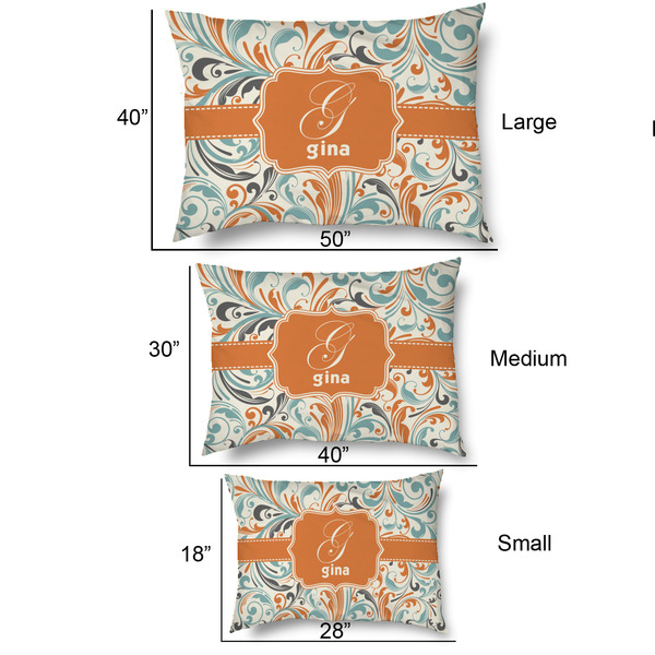 Orange & Blue Leafy Swirls Outdoor Dog Beds - SIZE CHART