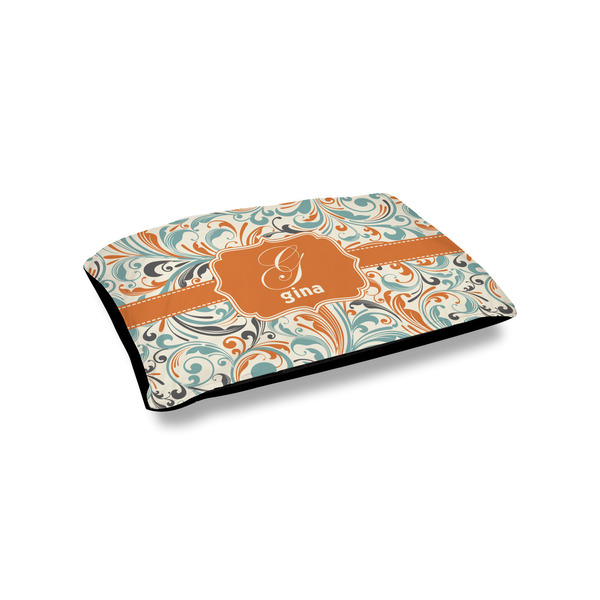 Custom Orange & Blue Leafy Swirls Outdoor Dog Bed - Small (Personalized)