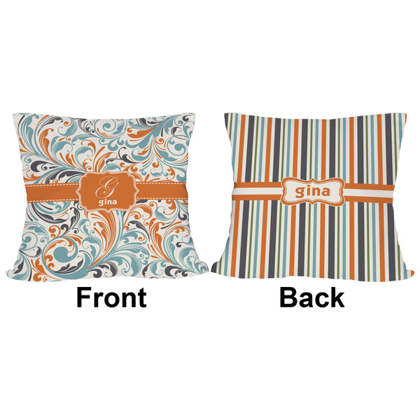 Orange & Blue Leafy Swirls Outdoor Pillow - 16x16