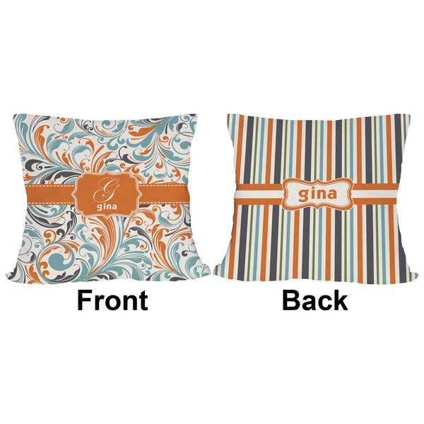 Orange & Blue Leafy Swirls Outdoor Pillow - 18x18