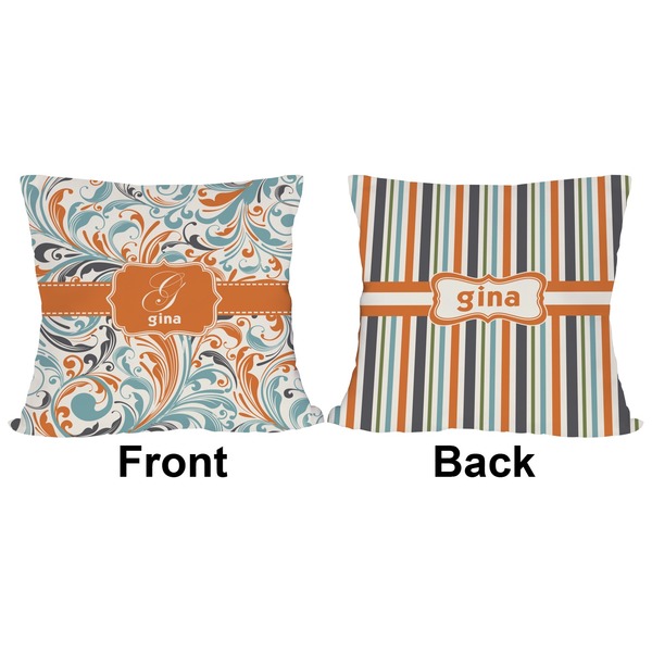 Orange & Blue Leafy Swirls Outdoor Pillow - 20x20