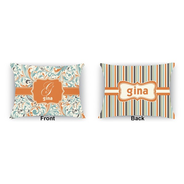 Orange & Blue Leafy Swirls  Outdoor Rectangular Throw Pillow (Front and Back)