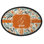 Orange & Blue Leafy Swirls Iron On Oval Patch w/ Name and Initial