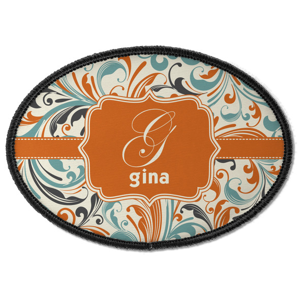 Orange & Blue Leafy Swirls Oval Patch