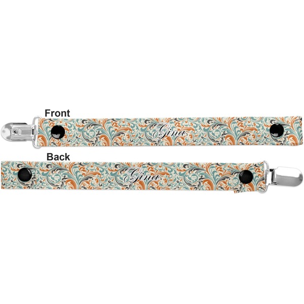 Orange & Blue Leafy Swirls Pacifier Clip - Front and Back