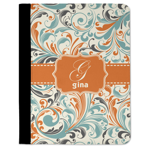 Custom Orange & Blue Leafy Swirls Padfolio Clipboard - Large (Personalized)