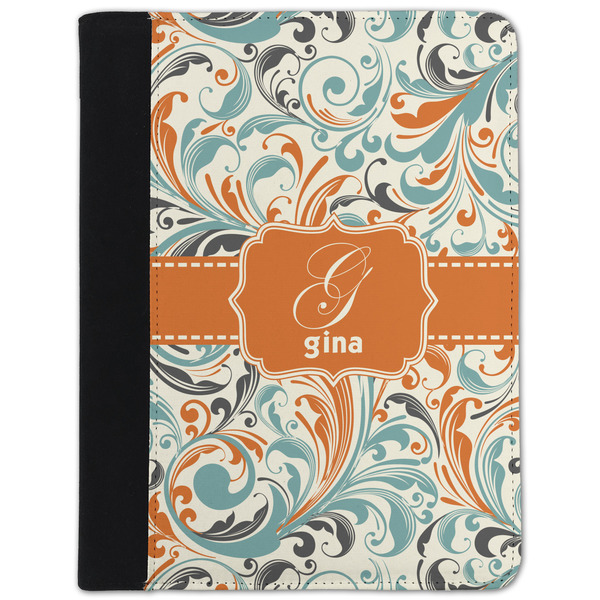Custom Orange & Blue Leafy Swirls Padfolio Clipboard - Small (Personalized)