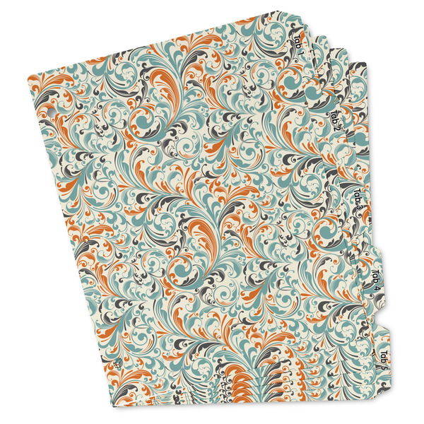 Custom Orange & Blue Leafy Swirls Binder Tab Divider - Set of 5 (Personalized)