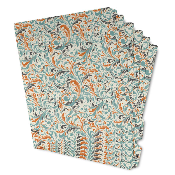Custom Orange & Blue Leafy Swirls Binder Tab Divider - Set of 6 (Personalized)