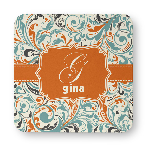 Orange & Blue Leafy Swirls Paper Coasters - Approval