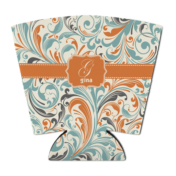 Custom Orange & Blue Leafy Swirls Party Cup Sleeve - with Bottom (Personalized)