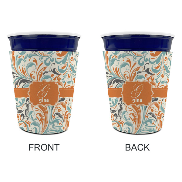 Orange & Blue Leafy Swirls Party Cup Sleeves - without bottom - Approval
