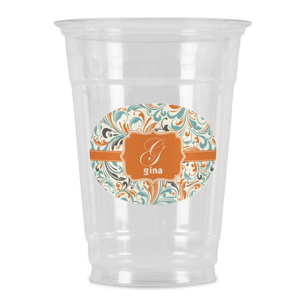 Custom Orange & Blue Leafy Swirls Party Cups - 16oz (Personalized)