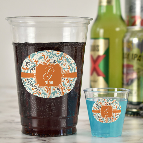 Orange & Blue Leafy Swirls Party Cups - 16oz - In Context