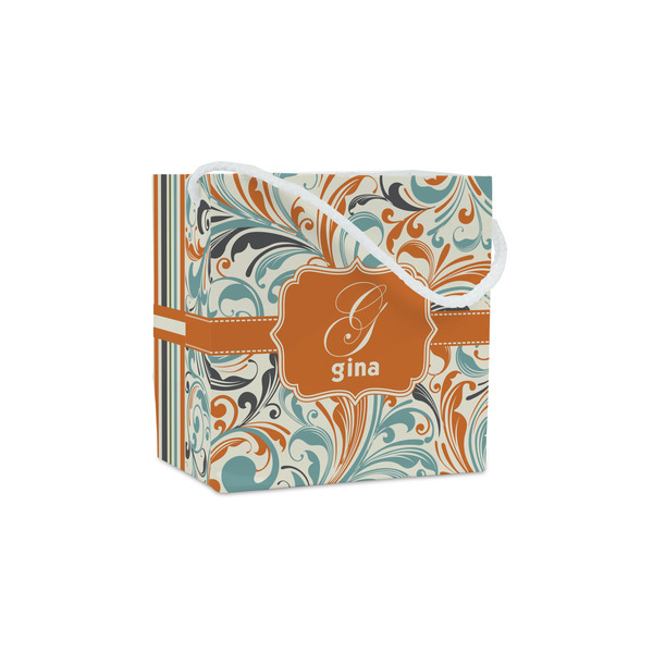 Custom Orange & Blue Leafy Swirls Party Favor Gift Bags - Matte (Personalized)