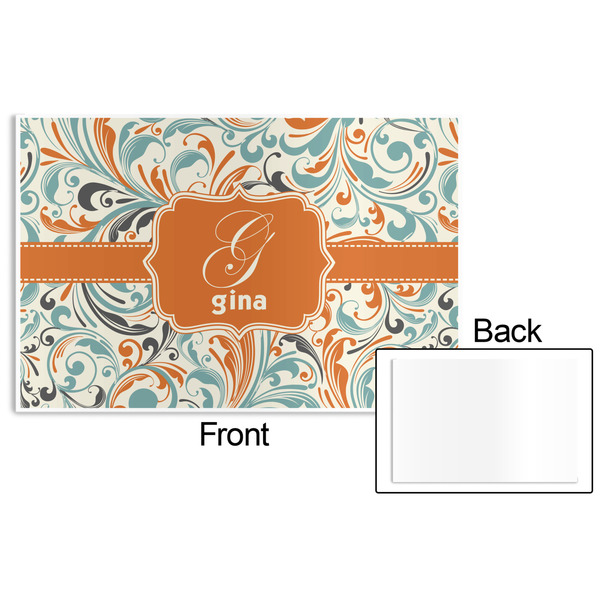 Orange & Blue Leafy Swirls Disposable Paper Placemat - Front & Back