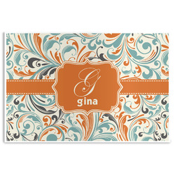 Orange & Blue Leafy Swirls Disposable Paper Placemats (Personalized)
