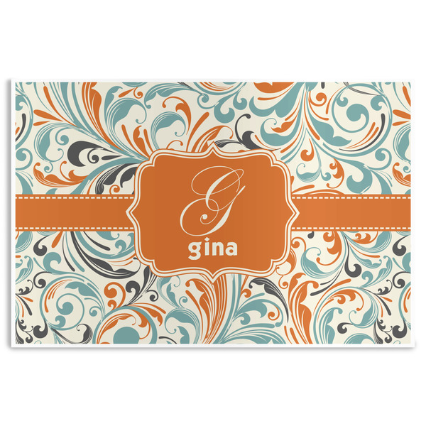 Custom Orange & Blue Leafy Swirls Disposable Paper Placemats (Personalized)