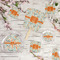 Orange & Blue Leafy Swirls Party Supplies Combination Image - All items - Plates, Coasters, Fans
