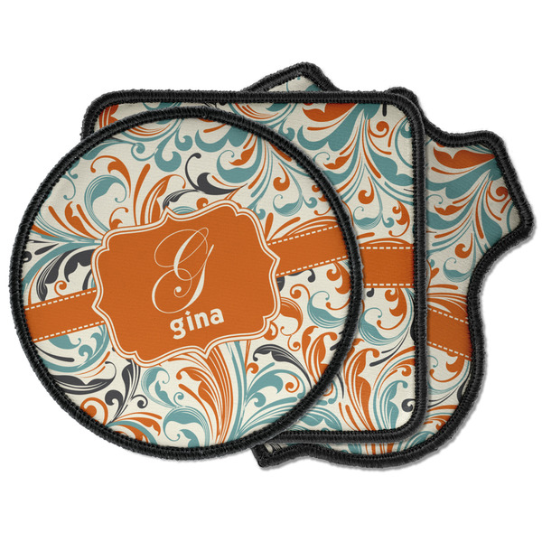 Custom Orange & Blue Leafy Swirls Iron on Patches (Personalized)