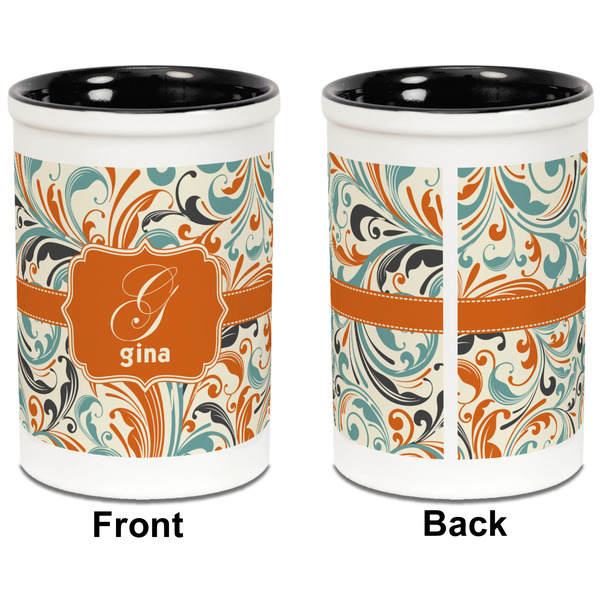 Orange & Blue Leafy Swirls Pencil Holder - Black - approval