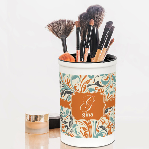 Orange & Blue Leafy Swirls Pencil Holder - LIFESTYLE makeup