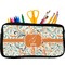 Orange & Blue Leafy Swirls Neoprene Pencil Case - Small w/ Name and Initial