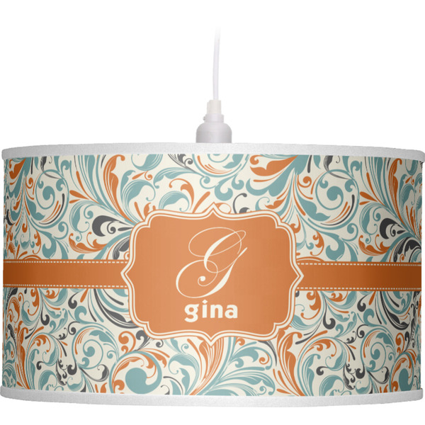 Orange & Blue Leafy Swirls Pendant Lamp Shade