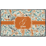 Orange & Blue Leafy Swirls Door Mat - 60"x36" (Personalized)