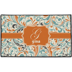 Orange & Blue Leafy Swirls Door Mat - 60"x36" (Personalized)