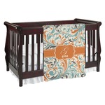 Orange & Blue Leafy Swirls Baby Blanket (Single Sided) (Personalized)