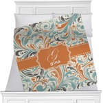 Orange & Blue Leafy Swirls Minky Blanket (Personalized)
