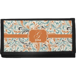 Orange & Blue Leafy Swirls Canvas Checkbook Cover (Personalized)