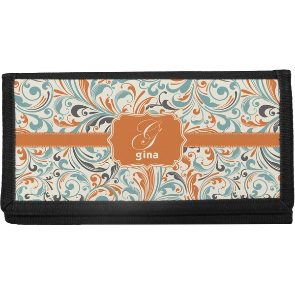 Custom Orange & Blue Leafy Swirls Canvas Checkbook Cover (Personalized)
