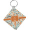 Orange & Blue Leafy Swirls Diamond Plastic Keychain w/ Name and Initial